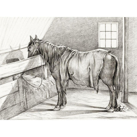 Standing Horse in a Stable Gold Ornate Wood Framed Art Print with Double Matting by Bernard, Jean