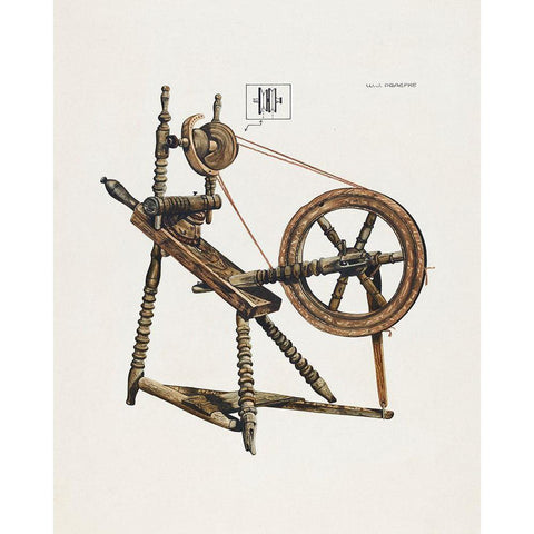 Toy Spinning Wheel 1937 Black Modern Wood Framed Art Print with Double Matting by Praefke, Walter