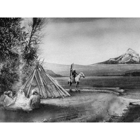 Indian Encampment along Columbia River Gold Ornate Wood Framed Art Print with Double Matting by Vintage Photography