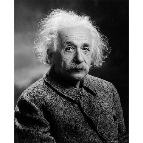 Albert Einstein Black Modern Wood Framed Art Print with Double Matting by Vintage Photography