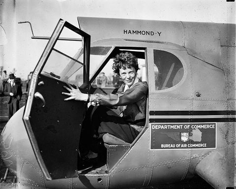 Amelia Earhart 1936 White Modern Wood Framed Art Print with Double Matting by Vintage Photography