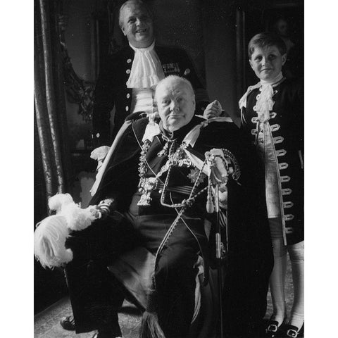 Winston Churchill with his Son and Grandson 1950 Black Modern Wood Framed Art Print with Double Matting by Vintage Photography