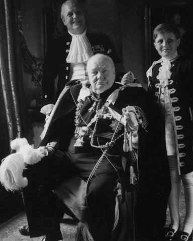 Winston Churchill with his Son and Grandson 1950 Black Ornate Wood Framed Art Print with Double Matting by Vintage Photography