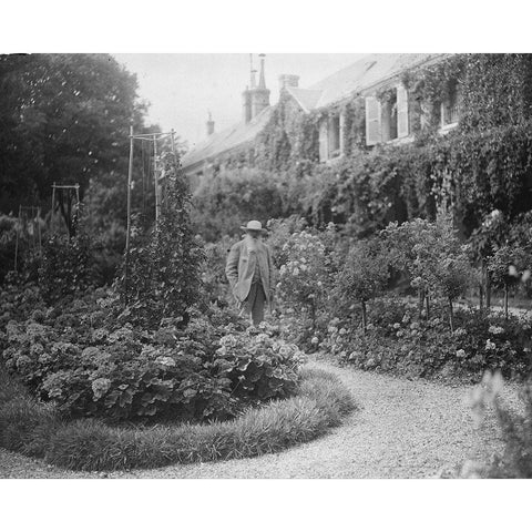 Claude Monet at his House at Giverny 1921 White Modern Wood Framed Art Print by Vintage Photography