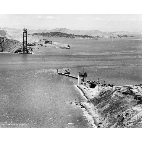 Construction of the Golden gate Bridge 1934 Gold Ornate Wood Framed Art Print with Double Matting by Vintage Photography