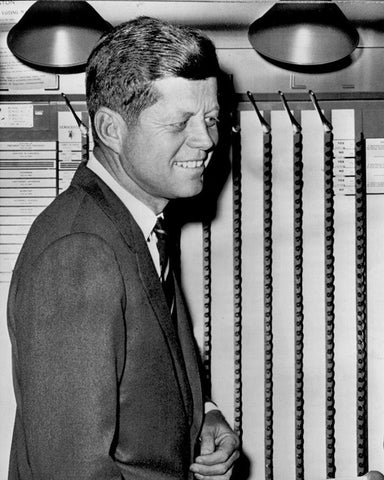 John F Kennedy Voting 1960 White Modern Wood Framed Art Print with Double Matting by Vintage Photography