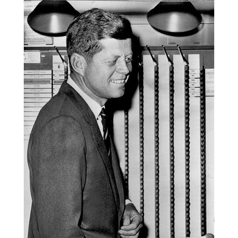 John F Kennedy Voting 1960 Black Modern Wood Framed Art Print with Double Matting by Vintage Photography