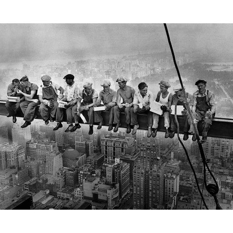 Lunch atop a Skyscraper White Modern Wood Framed Art Print by Vintage Photography