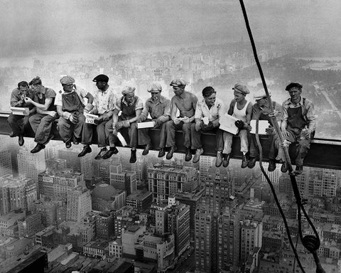 Lunch atop a Skyscraper Black Ornate Wood Framed Art Print with Double Matting by Vintage Photography