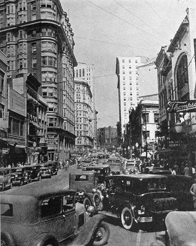 Peachtree Street Atlanta 1938 Black Ornate Wood Framed Art Print with Double Matting by Vintage Photography