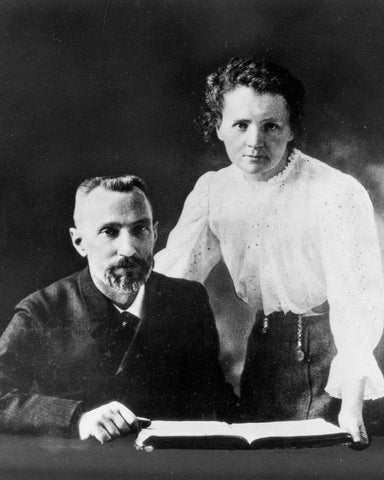 Pierre and Marie Curie 1900 White Modern Wood Framed Art Print with Double Matting by Vintage Photography