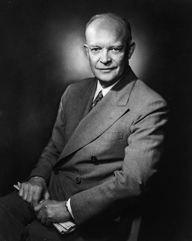 Dwight D Eisenhower White Modern Wood Framed Art Print with Double Matting by Vintage Photography