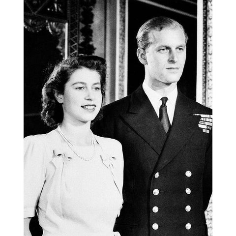 Princess Elizabeth and her fiance Philip Mountbatten 1947 Gold Ornate Wood Framed Art Print with Double Matting by Vintage Photography