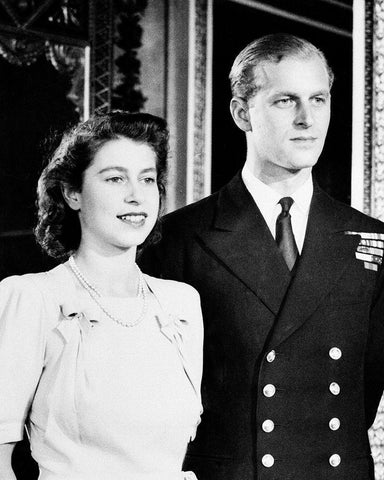 Princess Elizabeth and her fiance Philip Mountbatten 1947 White Modern Wood Framed Art Print with Double Matting by Vintage Photography