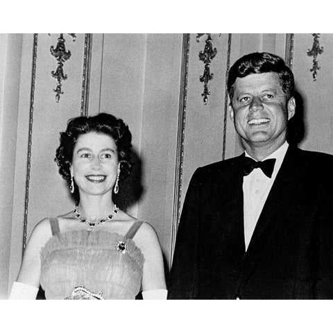 Queen Elizabeth II and President John Kennedy 1961 Black Modern Wood Framed Art Print with Double Matting by Vintage Photography