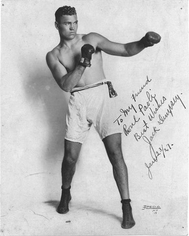 Jack Dempsey 1927 Black Ornate Wood Framed Art Print with Double Matting by Vintage Photography