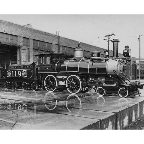 Union Pacific Railroad Engine-The Chicago Railroad Fair 1948 White Modern Wood Framed Art Print by Vintage Photography