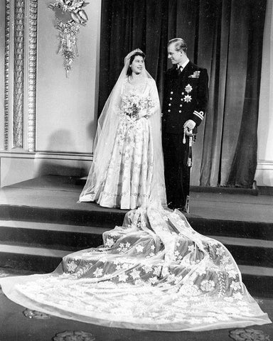 Wedding Picture of Princess Elizabeth and Prince Philip 1947 White Modern Wood Framed Art Print with Double Matting by Vintage Photography