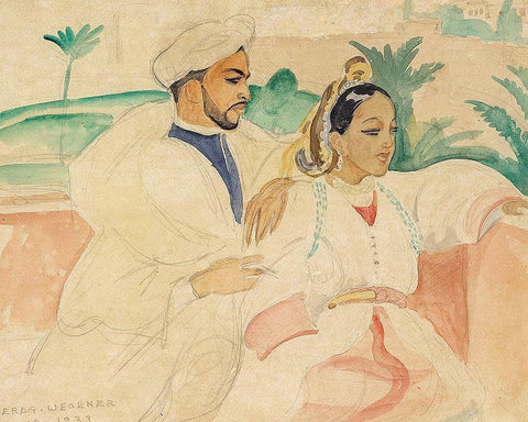 A Moroccan couple White Modern Wood Framed Art Print with Double Matting by Wegener, Gerda