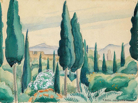 A Moroccan landscape with pine trees White Modern Wood Framed Art Print with Double Matting by Wegener, Gerda