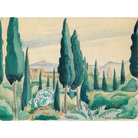 A Moroccan landscape with pine trees White Modern Wood Framed Art Print by Wegener, Gerda