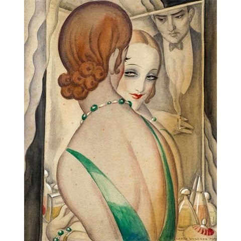 At the Mirror Black Modern Wood Framed Art Print with Double Matting by Wegener, Gerda