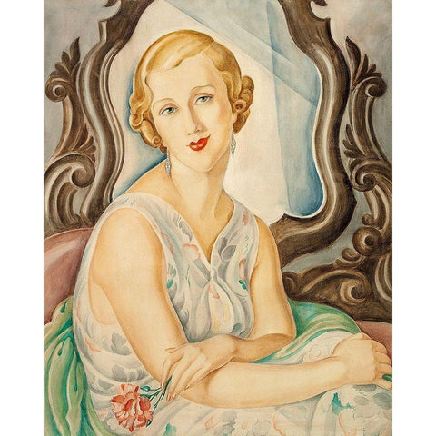 Lady in front of a mirror Gold Ornate Wood Framed Art Print with Double Matting by Wegener, Gerda