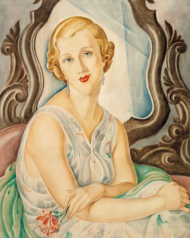 Lady in front of a mirror White Modern Wood Framed Art Print with Double Matting by Wegener, Gerda