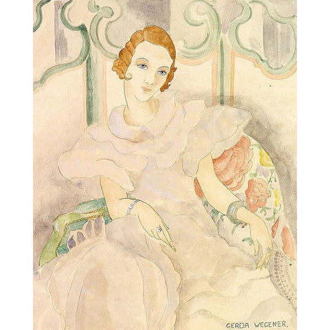 Portrait of a young woman in a white dress White Modern Wood Framed Art Print by Wegener, Gerda