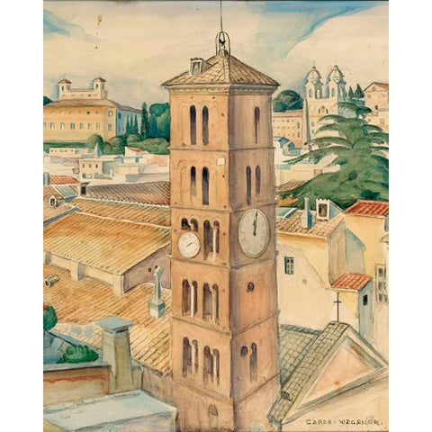 View of Rome near the church Trinitati Dei Monti White Modern Wood Framed Art Print by Wegener, Gerda