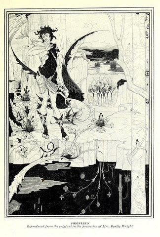 Siegfried 1909 White Modern Wood Framed Art Print with Double Matting by Beardsley, Aubrey