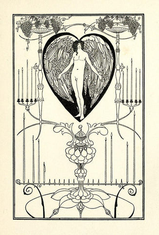 The Mirror of Love Black Ornate Wood Framed Art Print with Double Matting by Beardsley, Aubrey