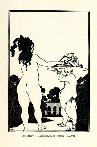 Book plate 1918 White Modern Wood Framed Art Print with Double Matting by Beardsley, Aubrey