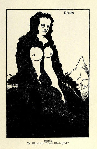 Das Rheingold Erda 1918 Black Ornate Wood Framed Art Print with Double Matting by Beardsley, Aubrey