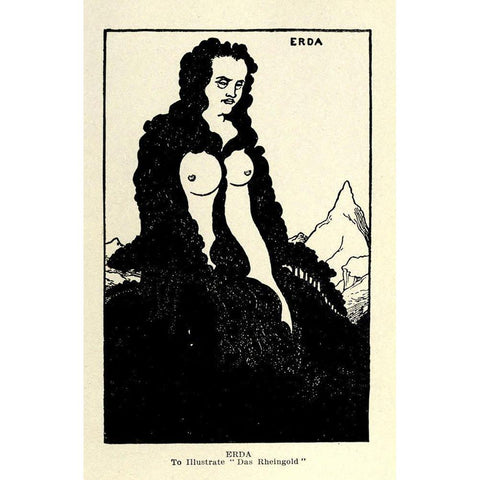 Das Rheingold Erda 1918 Black Modern Wood Framed Art Print with Double Matting by Beardsley, Aubrey