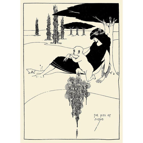 Kiss of Judas 1918 Gold Ornate Wood Framed Art Print with Double Matting by Beardsley, Aubrey