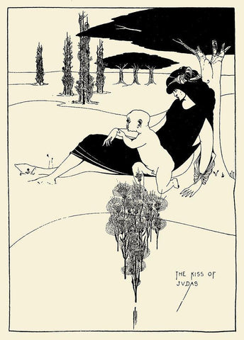 Kiss of Judas 1918 White Modern Wood Framed Art Print with Double Matting by Beardsley, Aubrey