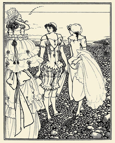 Bathers at Dieppe 1920 Black Ornate Wood Framed Art Print with Double Matting by Beardsley, Aubrey