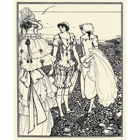 Bathers at Dieppe 1920 White Modern Wood Framed Art Print by Beardsley, Aubrey