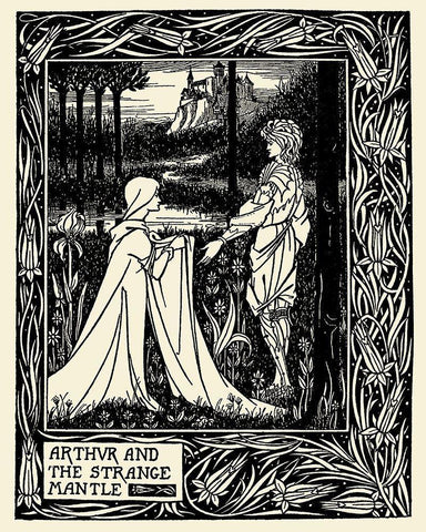 Morte DArthur 1893 - Arthur and the Strange Mantle White Modern Wood Framed Art Print with Double Matting by Beardsley, Aubrey