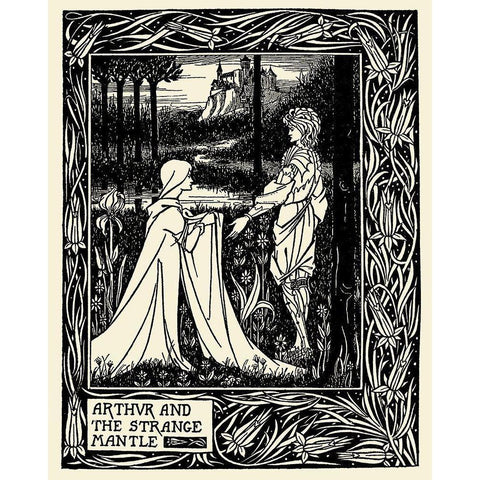 Morte DArthur 1893 - Arthur and the Strange Mantle Gold Ornate Wood Framed Art Print with Double Matting by Beardsley, Aubrey