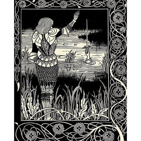 Morte DArthur 1893 - Excalibur from Lake Black Modern Wood Framed Art Print with Double Matting by Beardsley, Aubrey