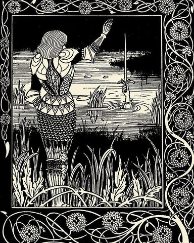 Morte DArthur 1893 - Excalibur from Lake White Modern Wood Framed Art Print with Double Matting by Beardsley, Aubrey