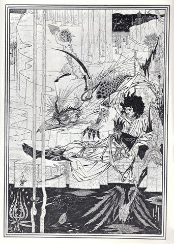 Morte DArthur 1893 - How Arthur saw Beast Black Ornate Wood Framed Art Print with Double Matting by Beardsley, Aubrey