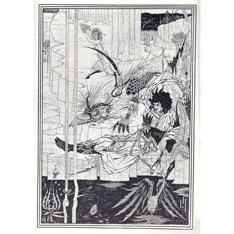 Morte DArthur 1893 - How Arthur saw Beast Gold Ornate Wood Framed Art Print with Double Matting by Beardsley, Aubrey