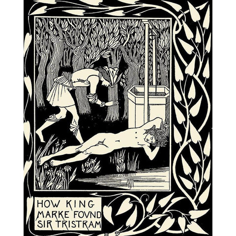 Morte DArthur 1893 - How King Marke found Sir Tristram White Modern Wood Framed Art Print by Beardsley, Aubrey