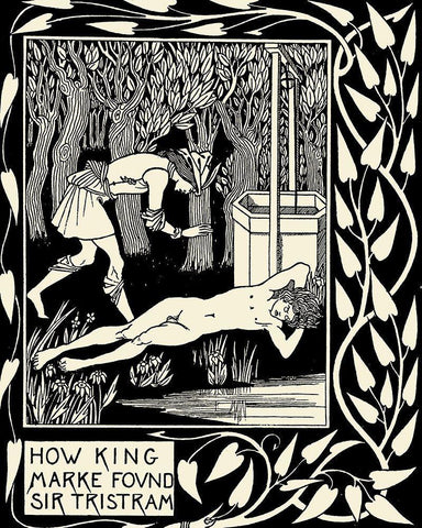 Morte DArthur 1893 - How King Marke found Sir Tristram Black Ornate Wood Framed Art Print with Double Matting by Beardsley, Aubrey