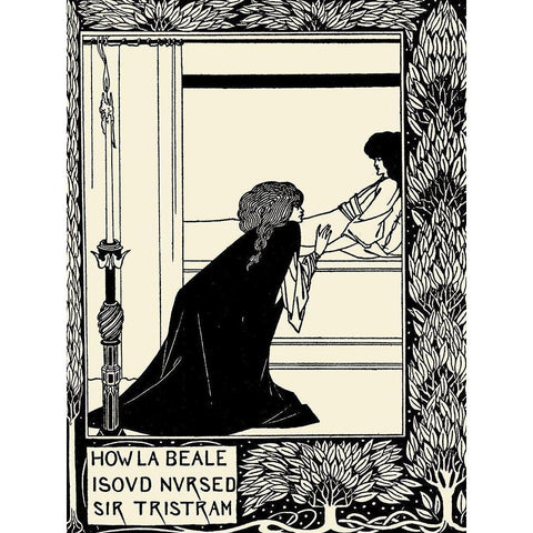 Morte DArthur 1893 - How La Beale Isoud Nursed Sir Tristram Gold Ornate Wood Framed Art Print with Double Matting by Beardsley, Aubrey