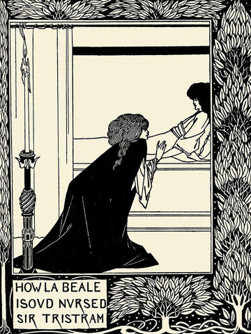 Morte DArthur 1893 - How La Beale Isoud Nursed Sir Tristram White Modern Wood Framed Art Print with Double Matting by Beardsley, Aubrey