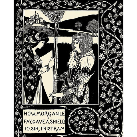 Morte DArthur 1893 - How Morgan le Fay Gave a Shield Gold Ornate Wood Framed Art Print with Double Matting by Beardsley, Aubrey